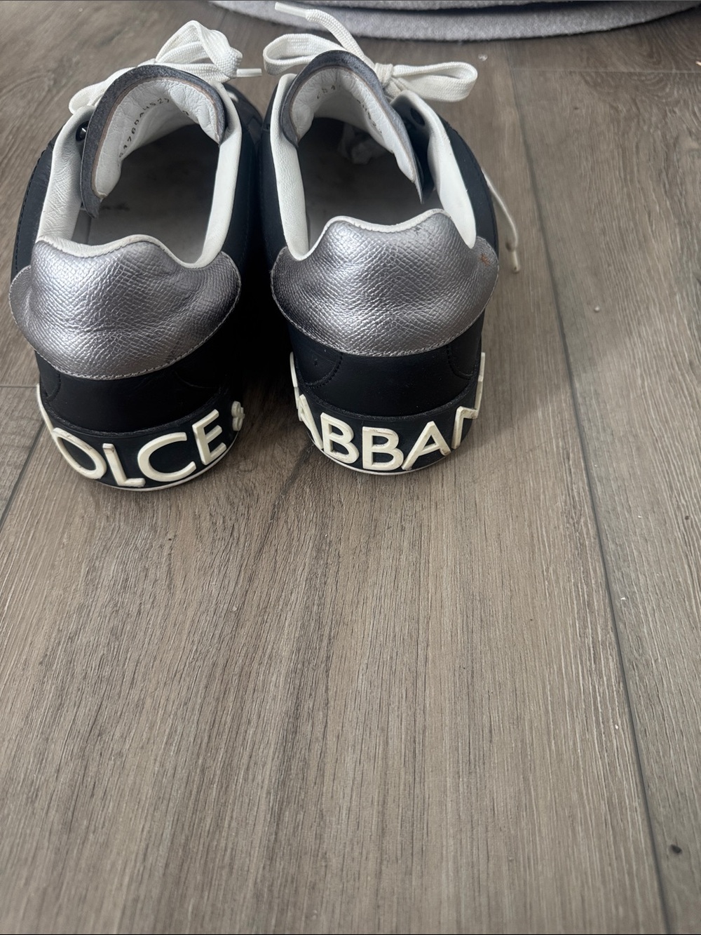 Dolce & Gabbana Black Leather Low-Top Sneakers with White Laces - Picture 2 of 3